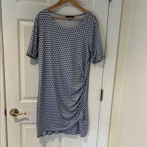 Suzanne Betro Blue and White Ruched Midi Dress
